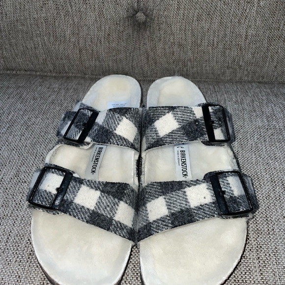 New Arizona Plaid Shearling Birkenstock Sandals women size 37 - Picture 3 of 10